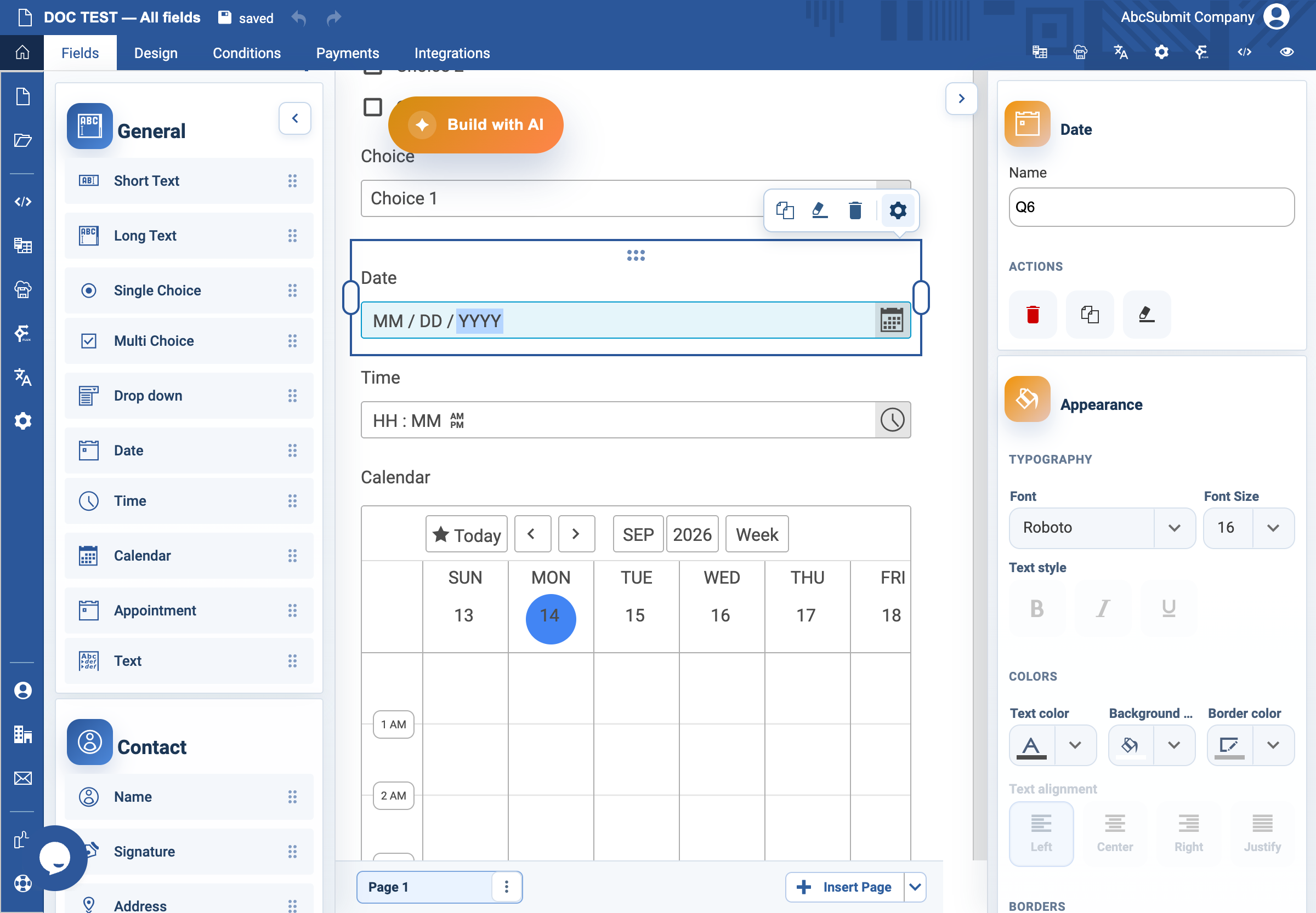 Date v2 settings drawer.